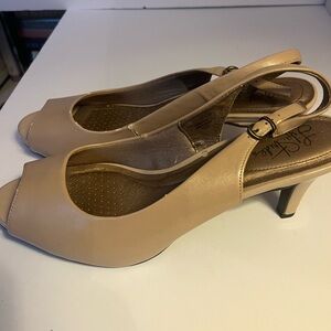 Life Stride Nude Peep-Toe Slingback Heels